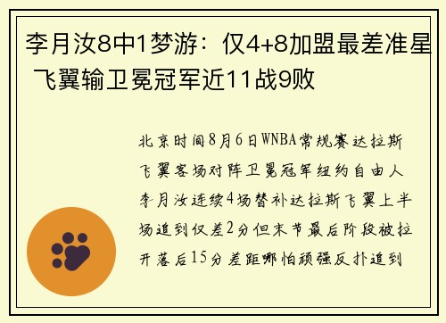 李月汝8中1梦游：仅4+8加盟最差准星 飞翼输卫冕冠军近11战9败